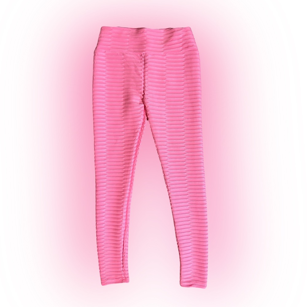 Pink Ribbed Ruched Leggings S/M - Picture 2 of 4